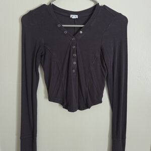 Garage Charcoal Buttoned Crop Top
